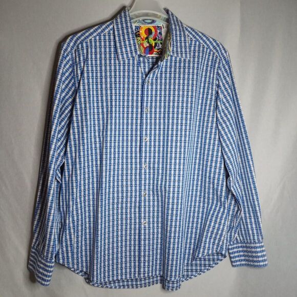 Robert Graham Classic Fit Men's Sky Blue Plaid Button Down Long Sleeve Shirt 2XL - Picture 3 of 11